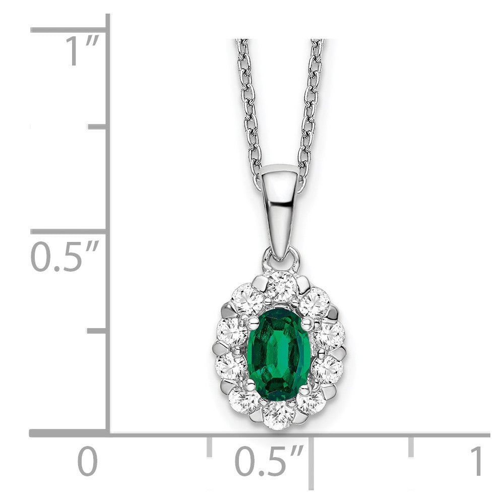 14k White Gold 1/2 carat Lab Grown Diamond VS/SI+ G+ and Oval Lab Created Emerald 18 inch Halo Pendant Necklace