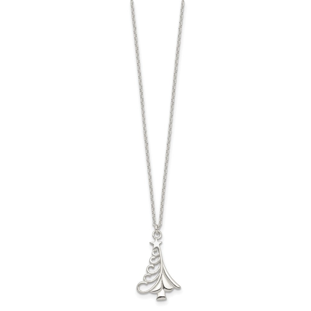 Sterling Silver Polished Christmas Tree Necklace 18 Inches