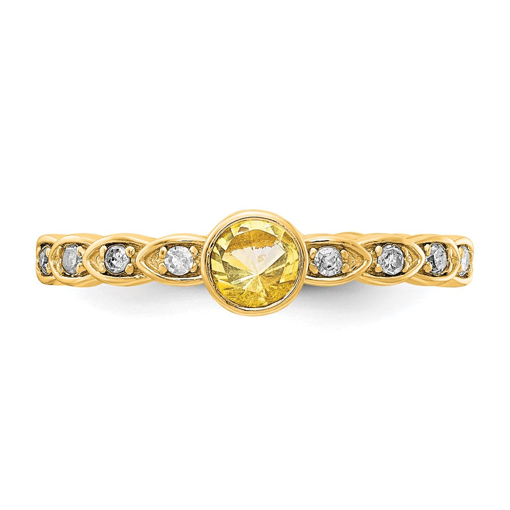 Sterling Silver Gold Tone Citrine and Diamond Ring