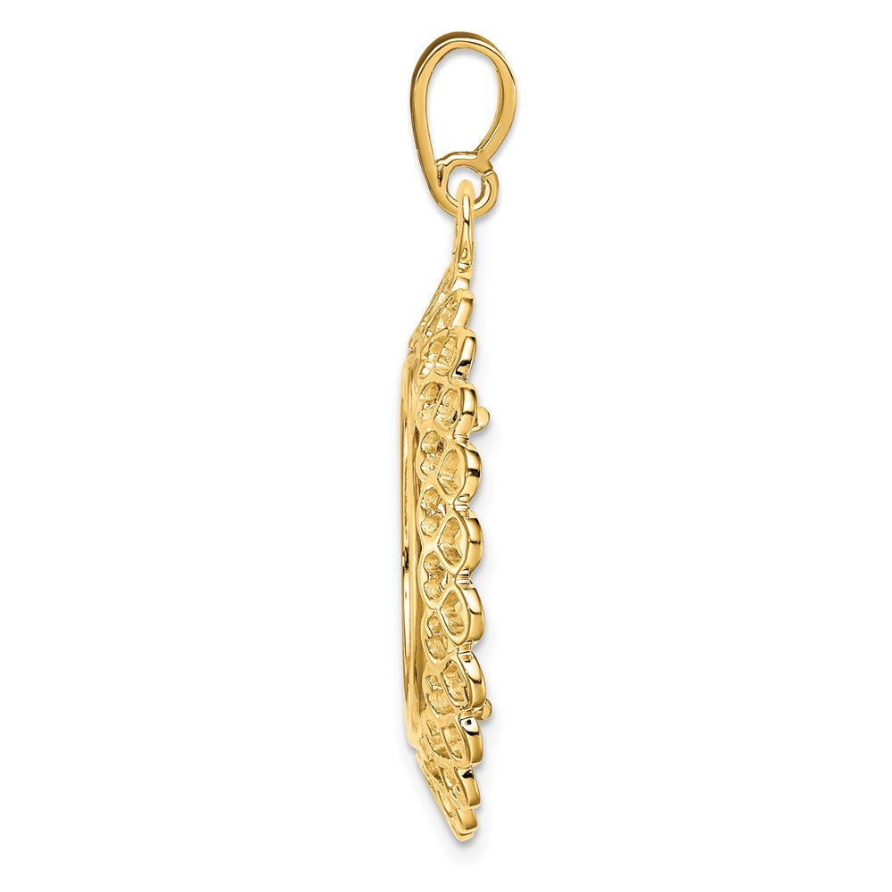 Wideband Distinguished Coin Jewelry 14k Polished Heart Filigree 18.0mm Prong Coin Bezel Pendant