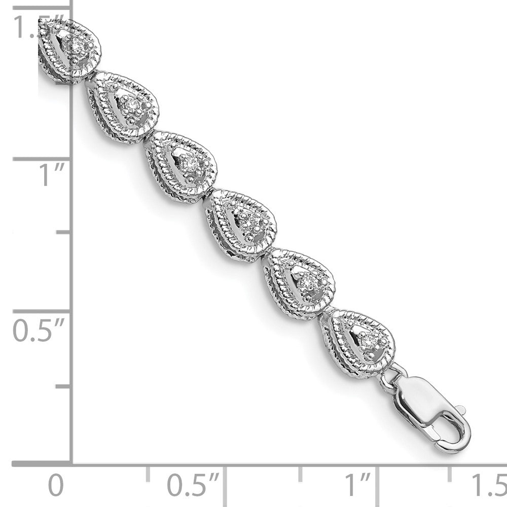 Sterling Silver Rhodium Plated Diamond Teardrop Link Bracelet 7 inches