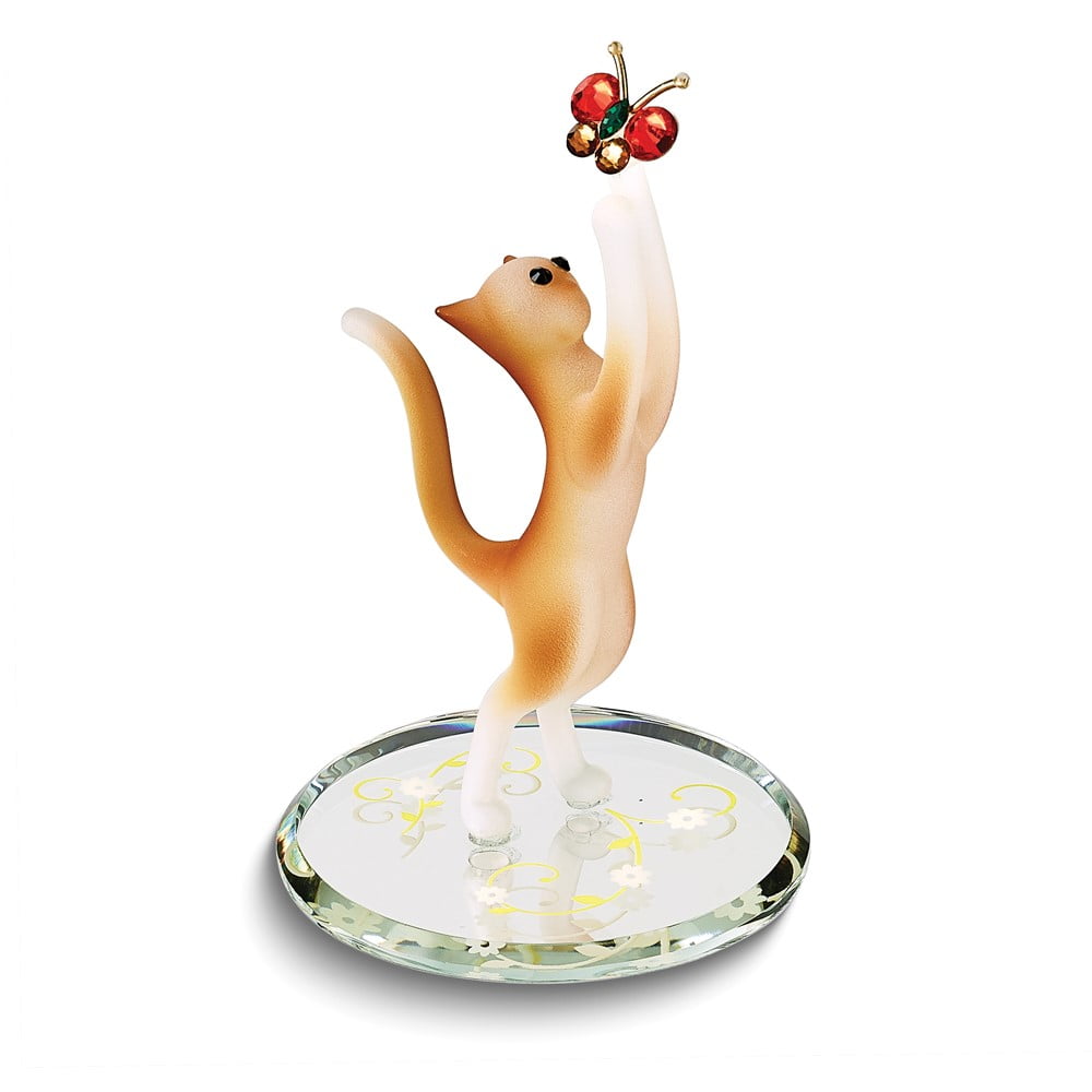 Tabby Cat and Butterfly Handcrafted Glass Figurine QGM21682