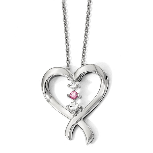 10k White Gold Clear & Pink Topaz Tara w/2in ext Necklace