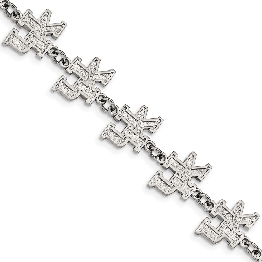 Stainless Steel LogoArt University of Kentucky U-K Link 6.75 inch Bracelet with 1.5 inch Extender QST515UK