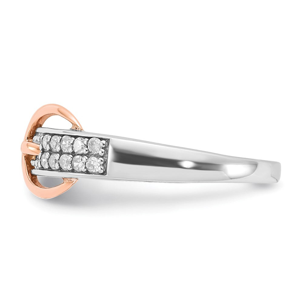 Sterling Silver w/ 10k Rose Accent Polished Diamond Buckle Ring