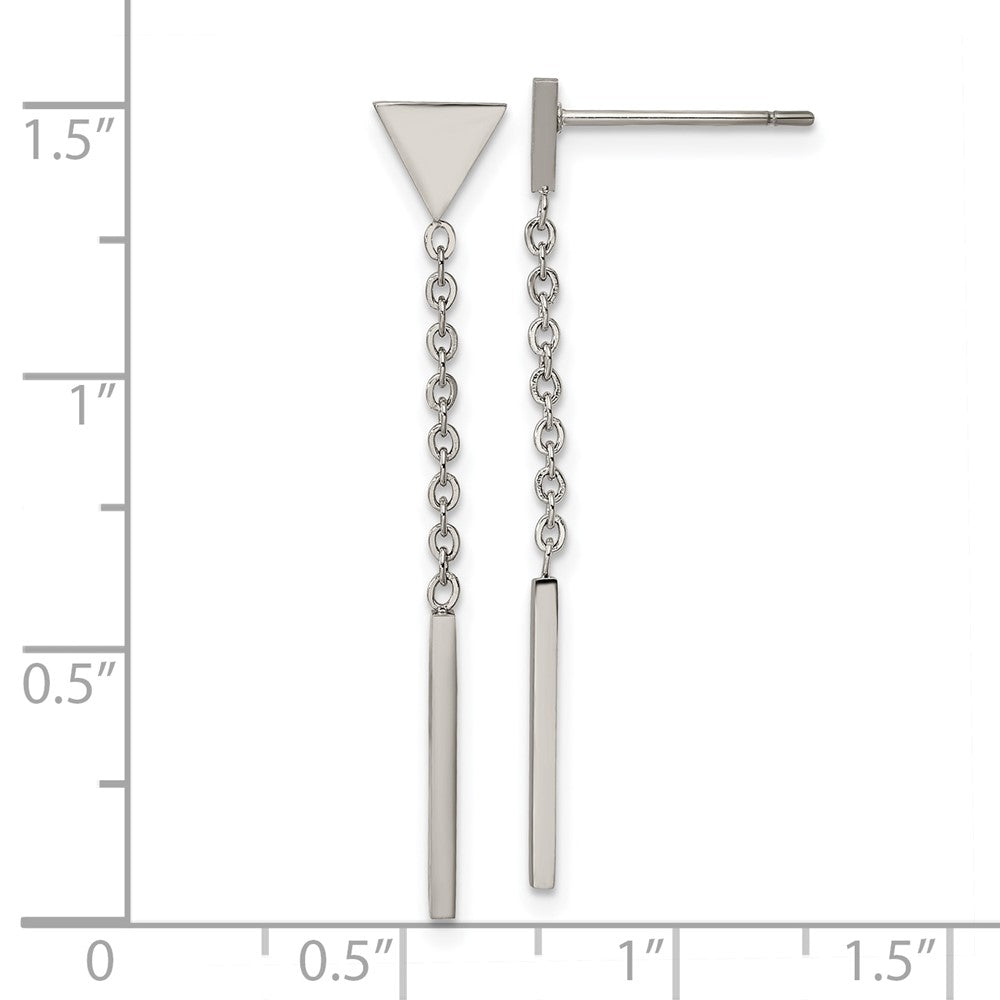 Stainless Steel Polished Dangle Bar Triangle Post Earrings