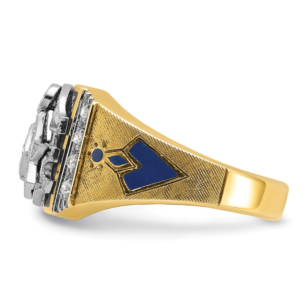 IBGoodman 14k Two-tone Men's Polished and Textured with Blue and Black Enamel Diamond Blue Lodge Master Masonic Ring