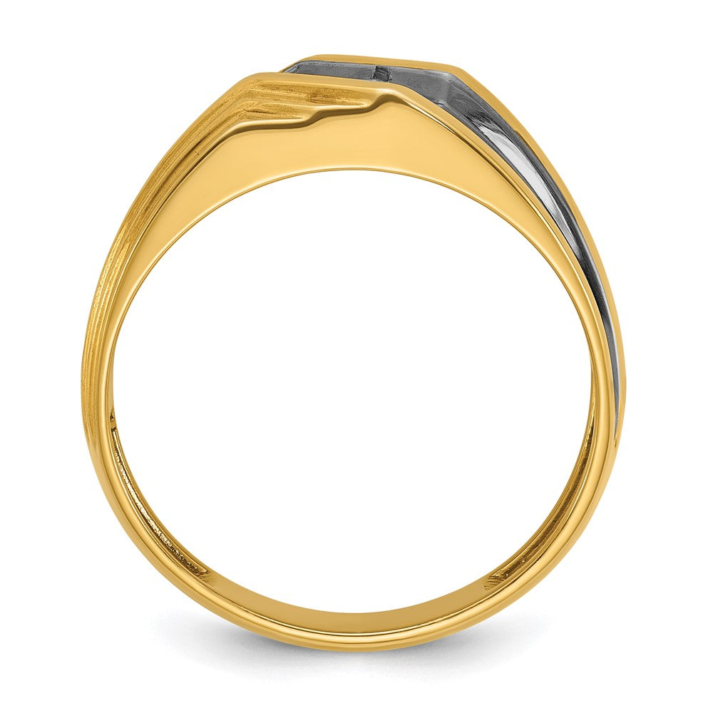 IBGoodman 14k with Black Rhodium Men's Polished and Grooved 1/6 Carat AA Quality Diamond Ring
