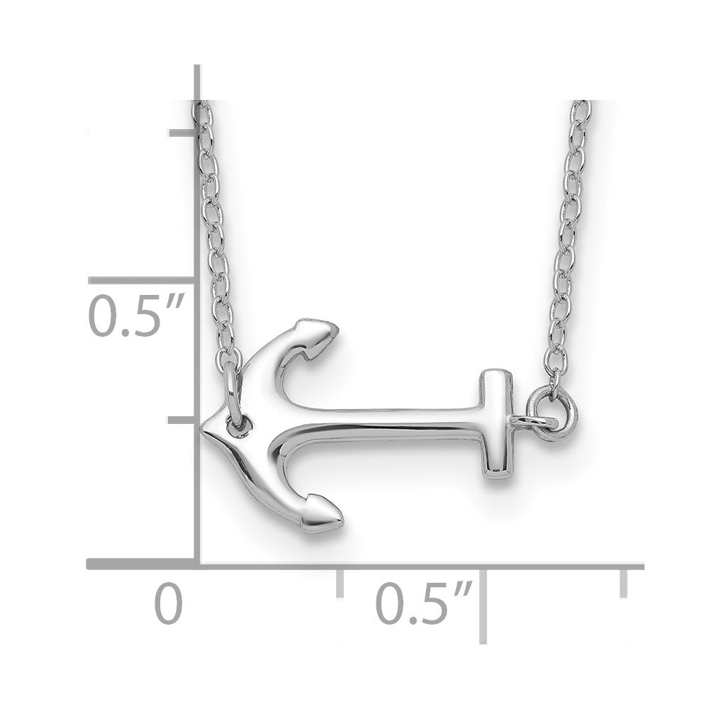 Sterling Silver Rhodium-plated Anchor 16 inch with a 2 inch extention Necklace 16 Inches