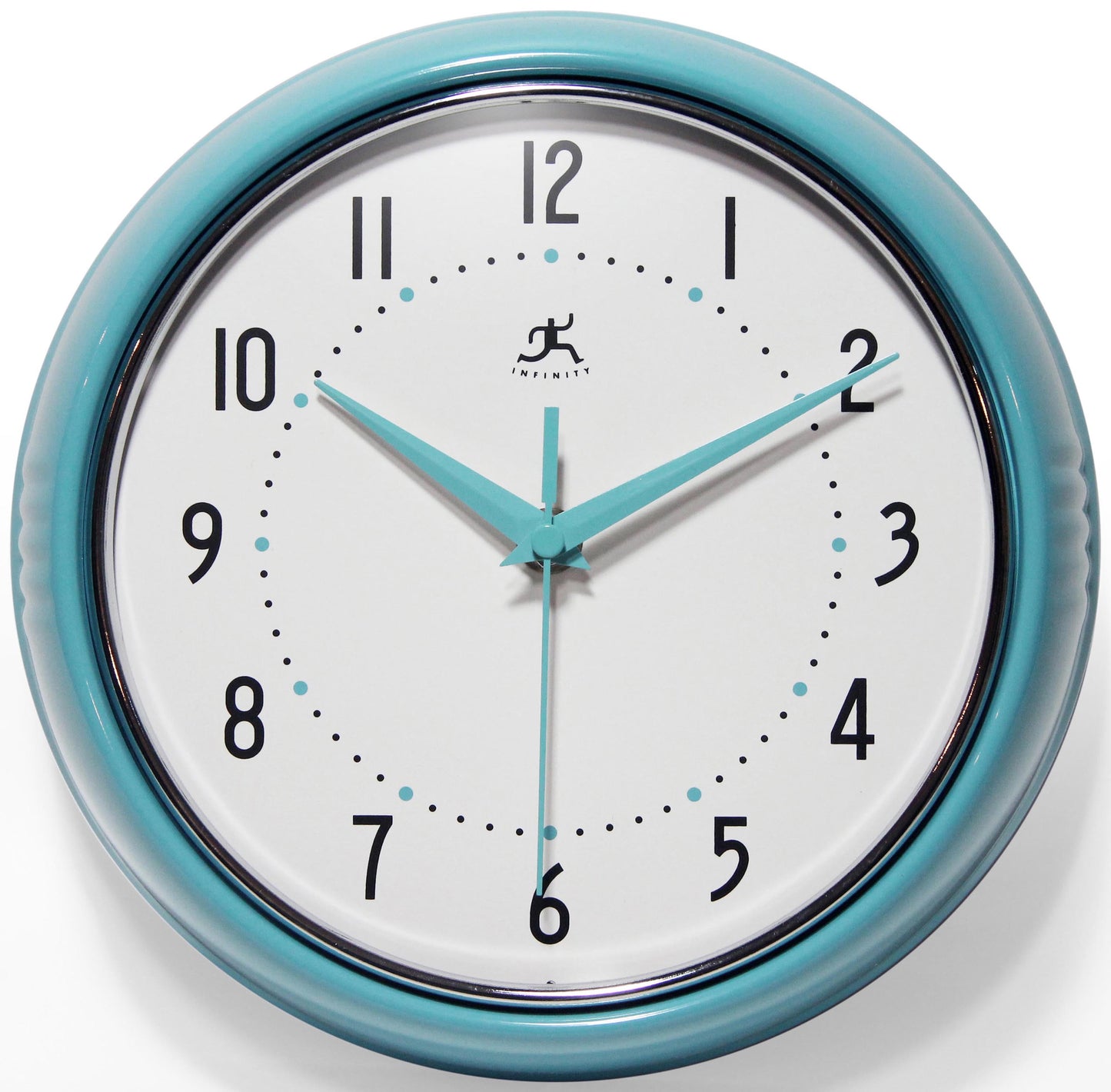 Infinity Instruments Retro Round Turquoise Metal 9.5-inch Analog Wall Clock