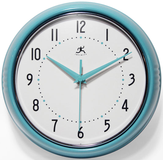 Infinity Instruments Retro Round Turquoise Metal 9.5-inch Analog Wall Clock