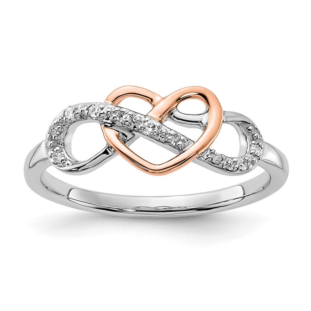 10K Two Tone Diamond Infinity with Heart Ring
