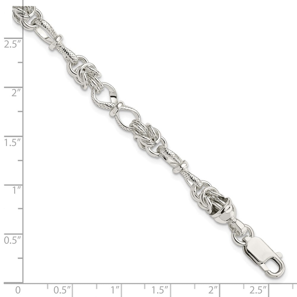 Sterling Silver Polished and Textured Fancy Bracelet 7.5 inches