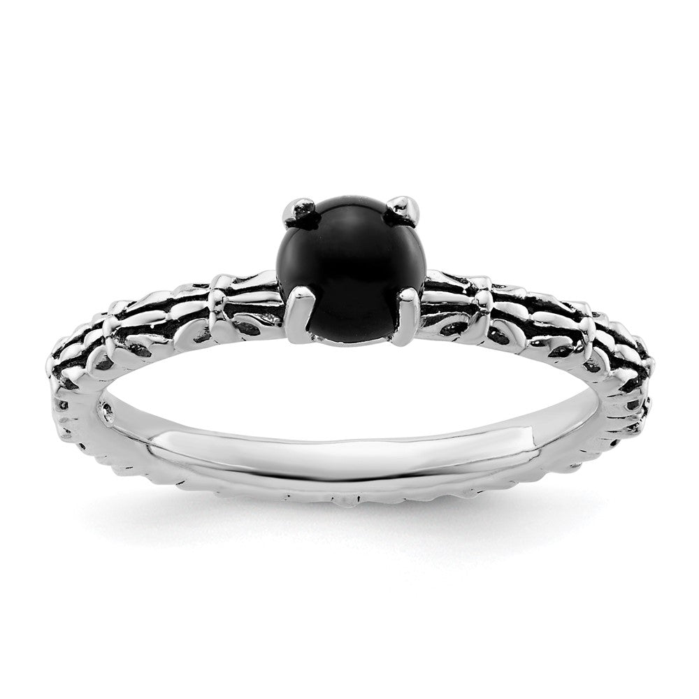 Sterling Silver Stackable Expressions Antiqued Black Agate Ring Size -9