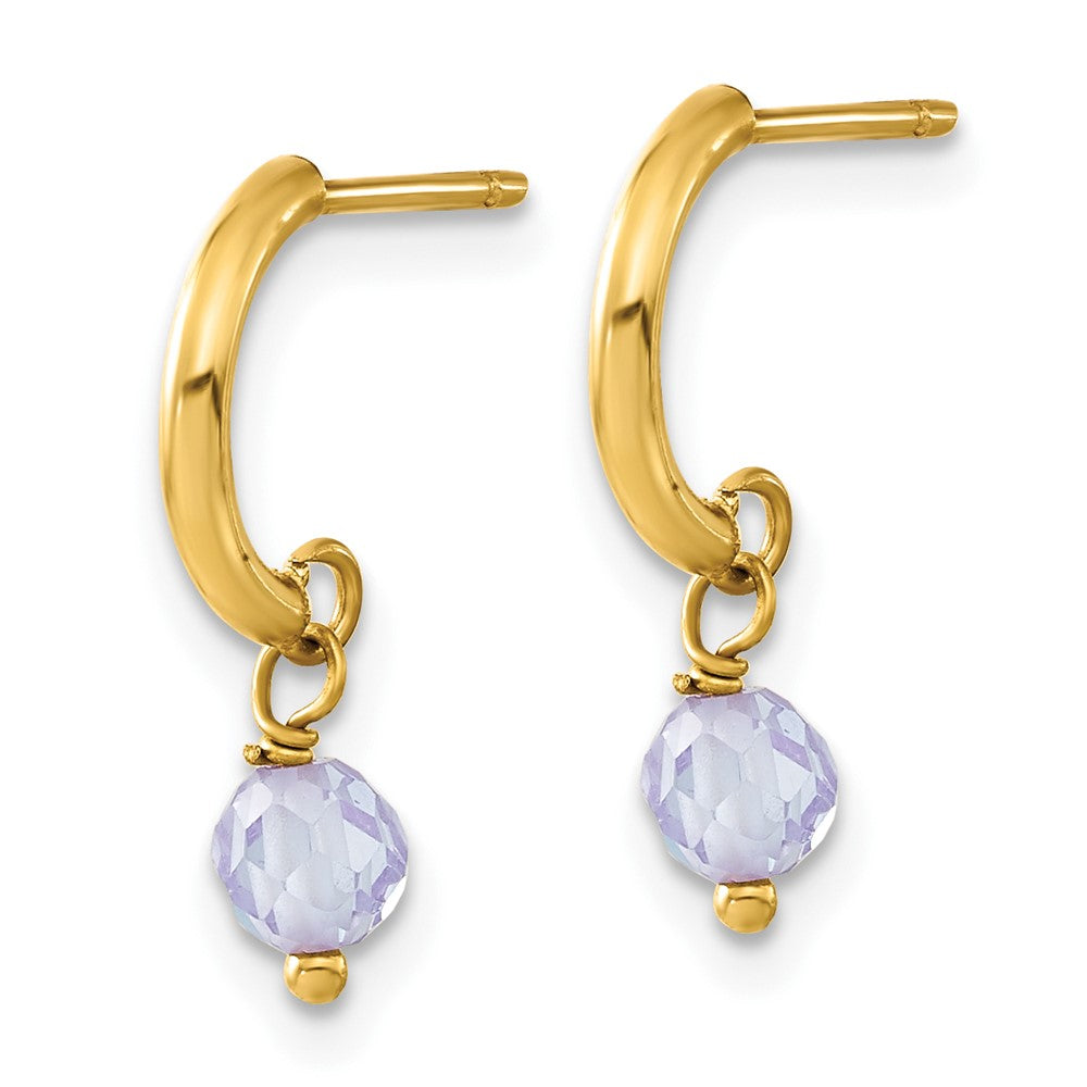 14k Purple CZ Dangle Half Hoop Earrings