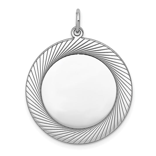 SS Rh-plt Engraveable Round Polished Front/Satin Back Disc Charm