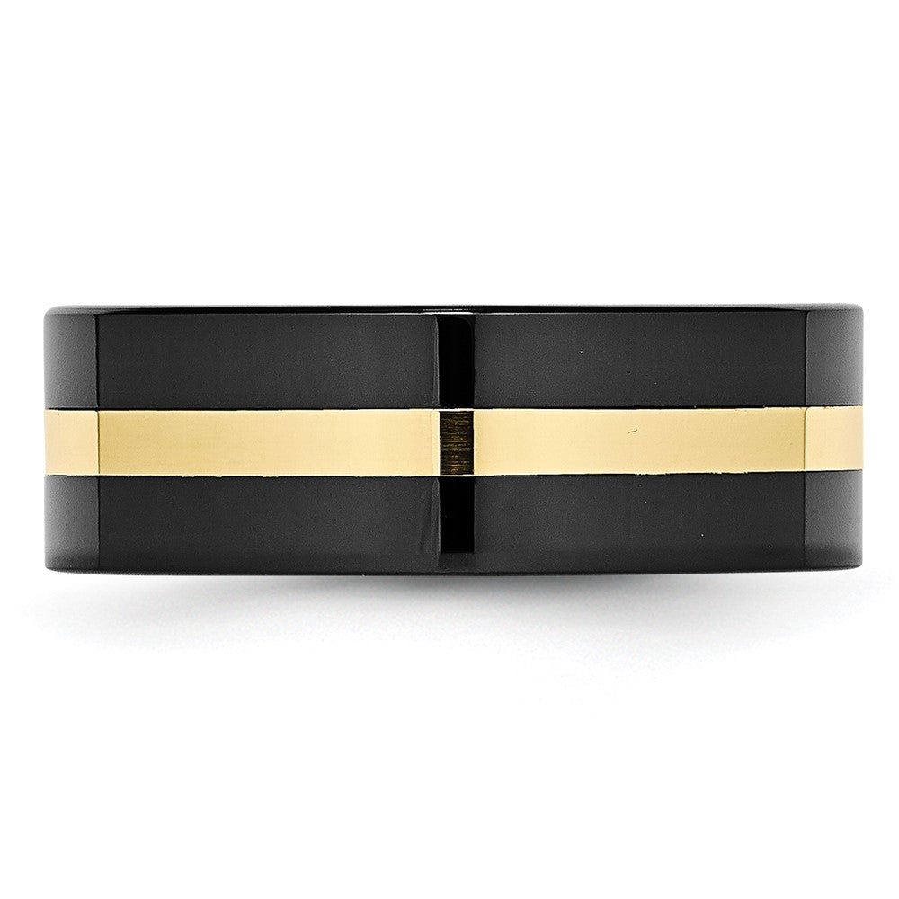 Ceramic Flat Black with 14k Inlay 8mm Polished Band Size - 9.5
