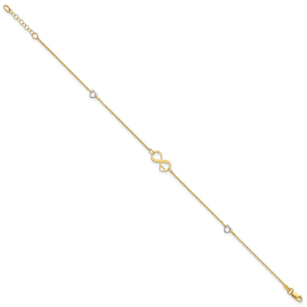 14K Two-tone Polished Infinity Open Heart 9in Plus 1in ext. Anklet