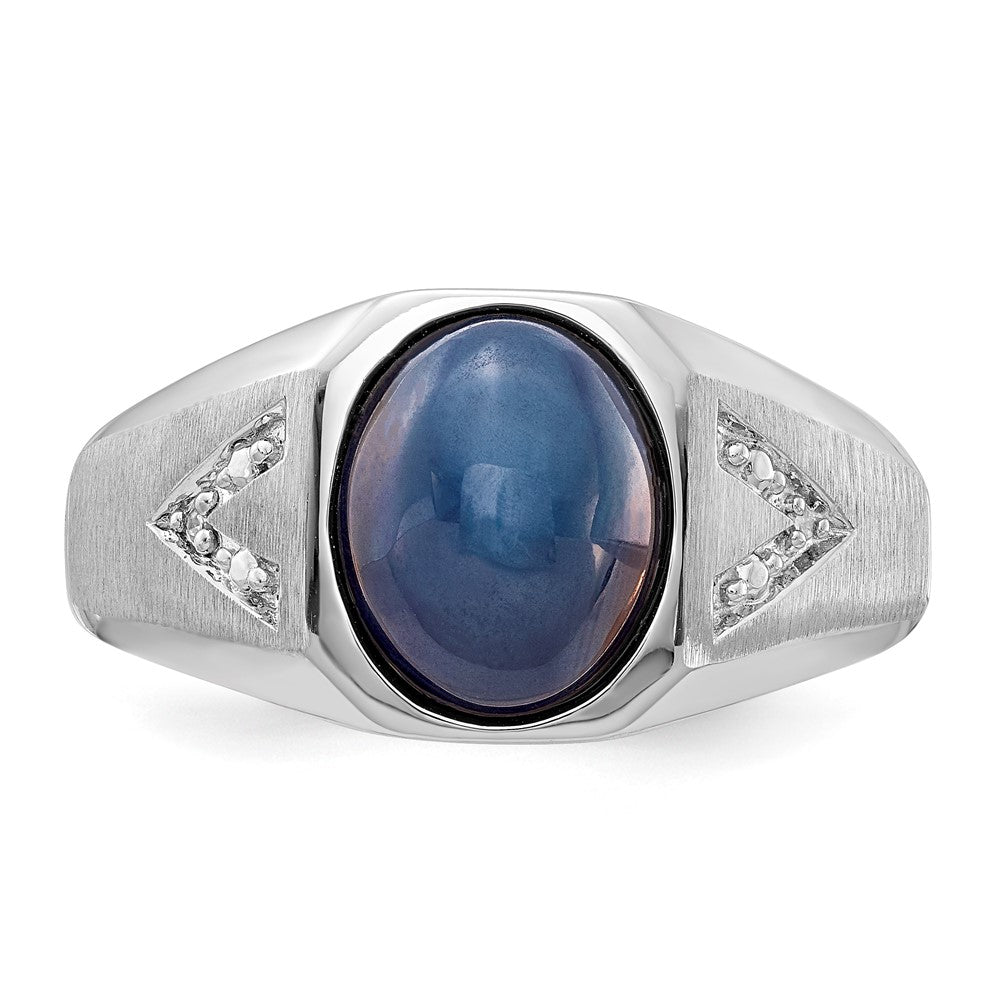 Sterling Silver Oval Shaped Blue Star & Diamond Ring