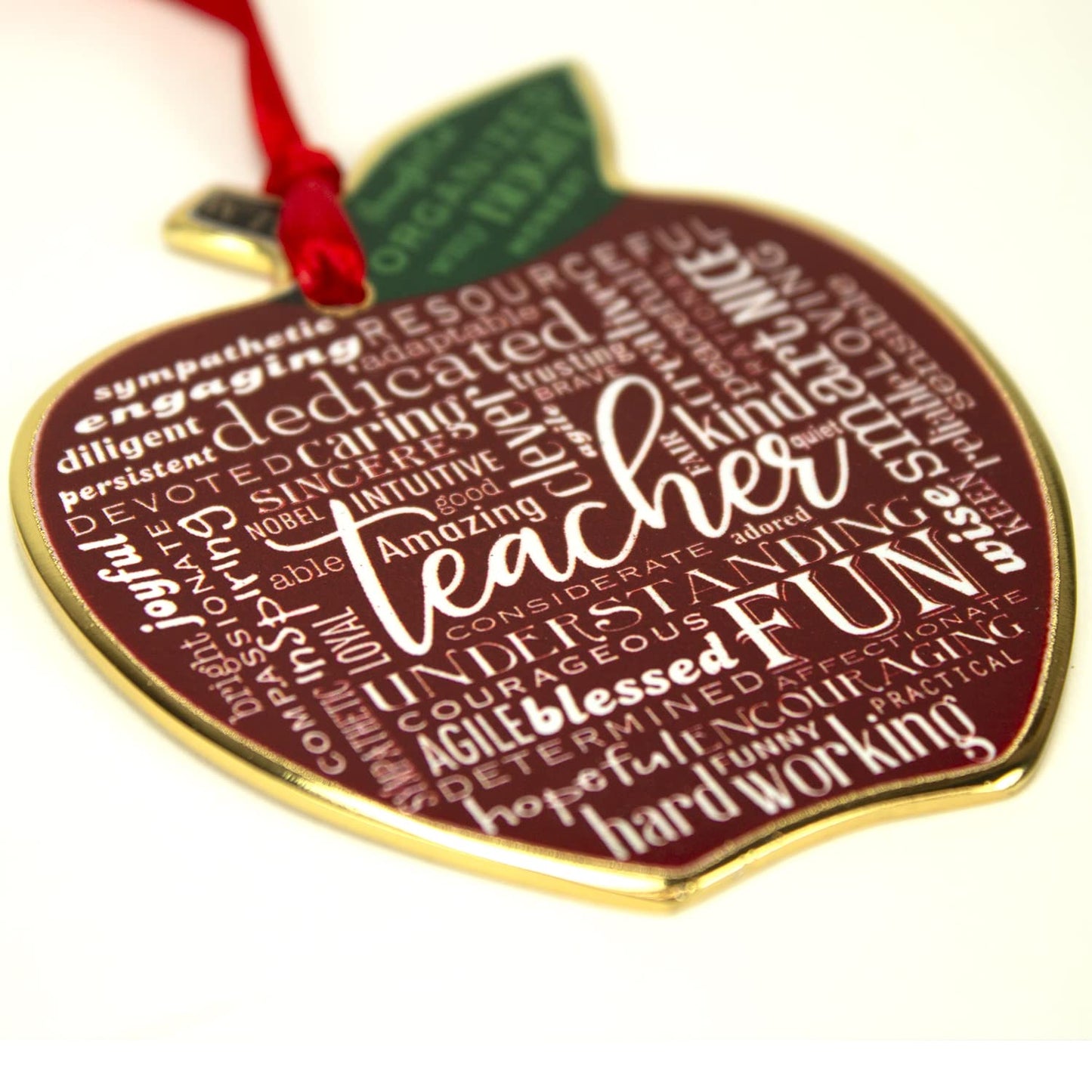 Cathedral Art Abbey & CA Gift Gold Teacher Apple Artmetal Ornament On Red Ribbon