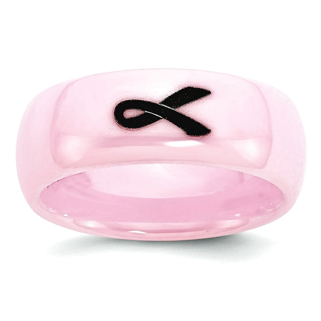 Ceramic Laser inscribed Pink Black Accented Ribbon 8mm Polished Band Size 6-Band Style Ring for Women and Men