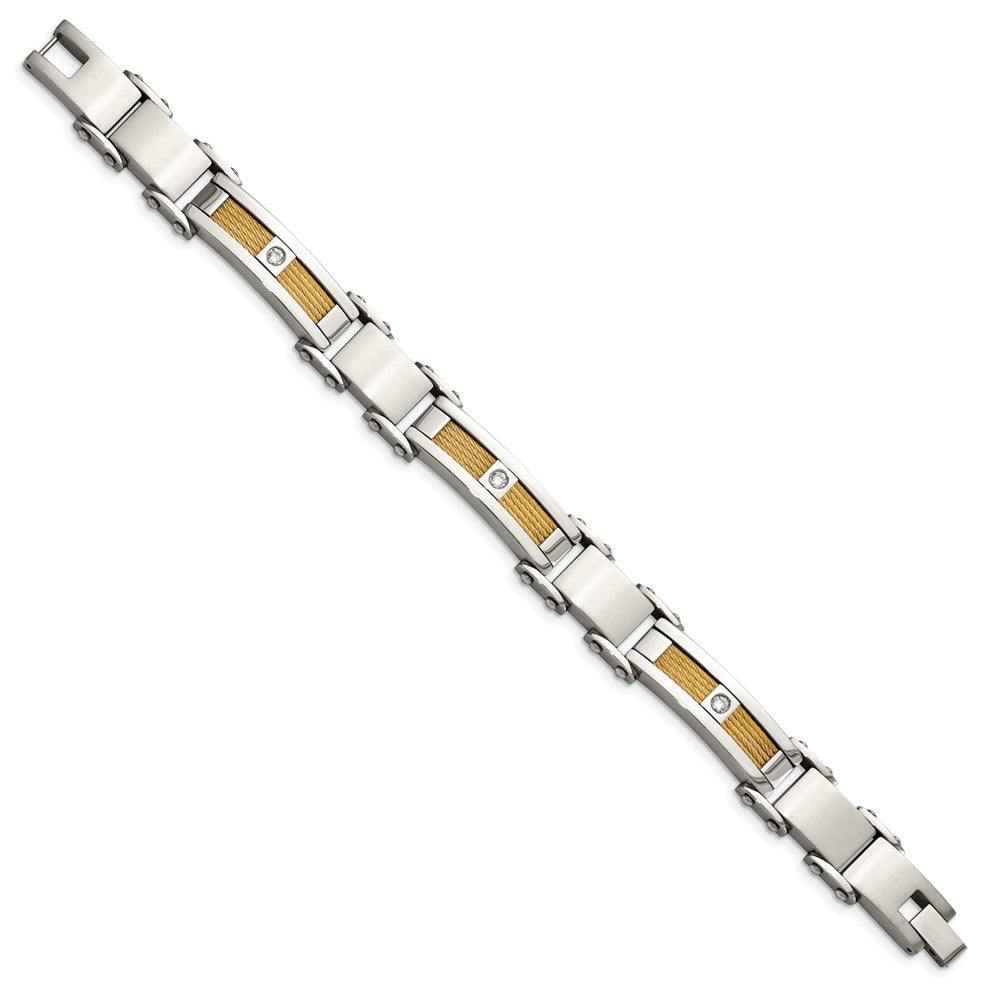 Stainless Steel Polished Yellow IP-plated Cable with CZ 8.5in Bracelet 8.5 inches