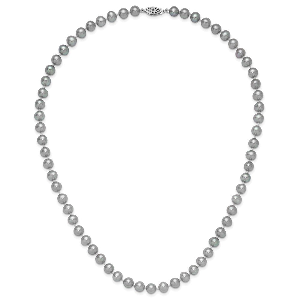 Sterling Silver Rhodium-plated 7-8mm Grey Near-Round Freshwater Cultured Pearl 20 inch Necklace 20 Inches