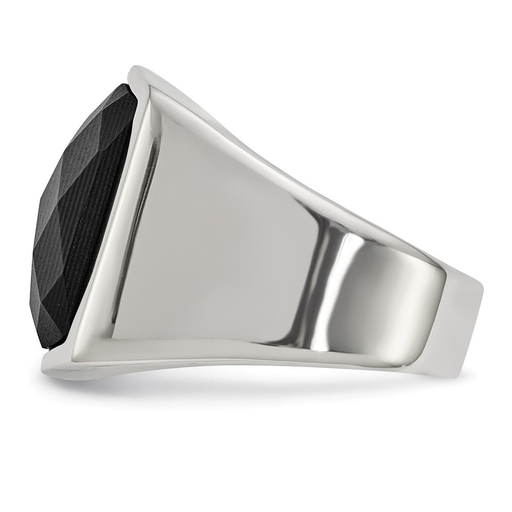 Stainless Steel Polished with Solid Black Carbon Fiber Ring Size - 9
