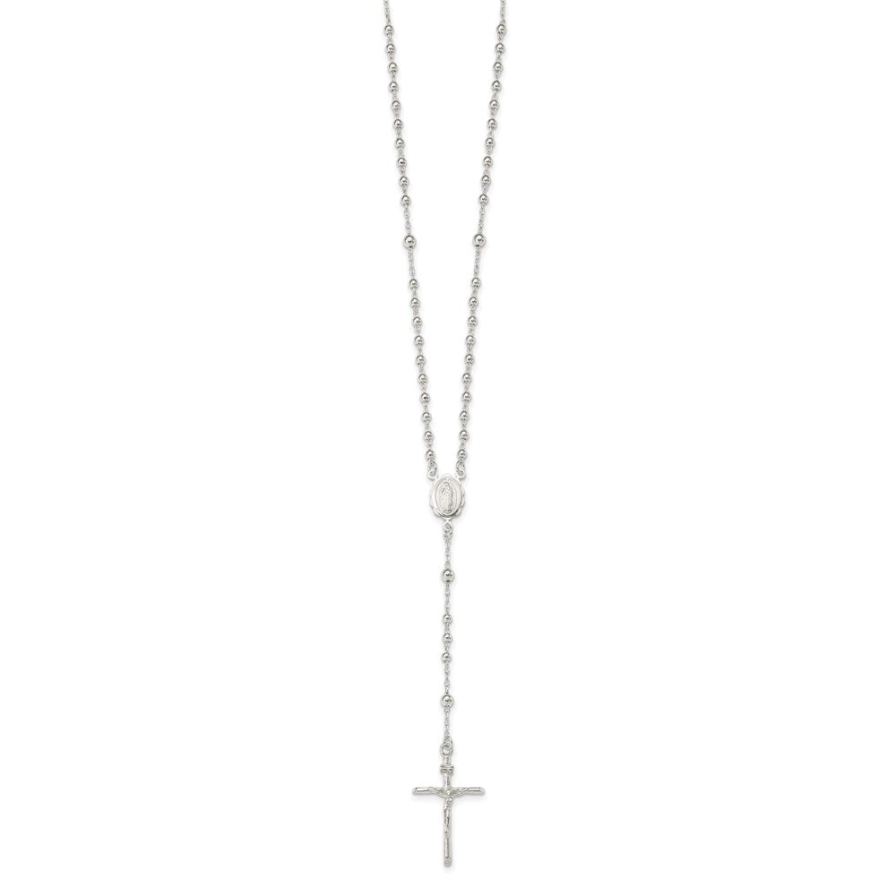 Sterling Silver Polished Rosary Necklace 16 Inches