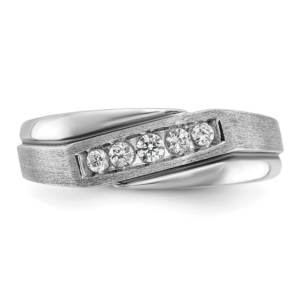 IBGoodman 14k White Gold with Black Rhodium Men's Polished Satin and Grooved 1/4 Carat AA Quality Diamond Ring