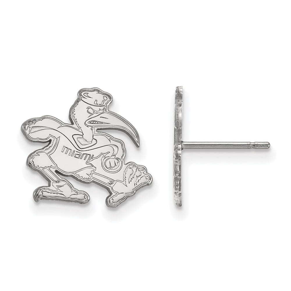 Sterling Silver Rhodium-plated LogoArt University of Miami Florida Sebastian Small Post Earrings #Q-SS051UMF