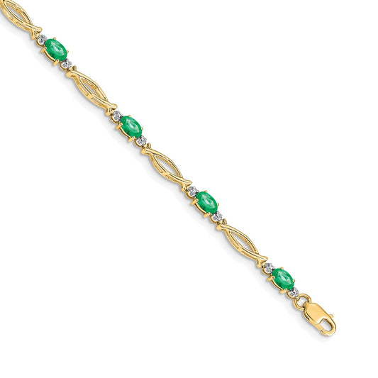 14k Diamond and Emerald Bracelet 7.5  inches