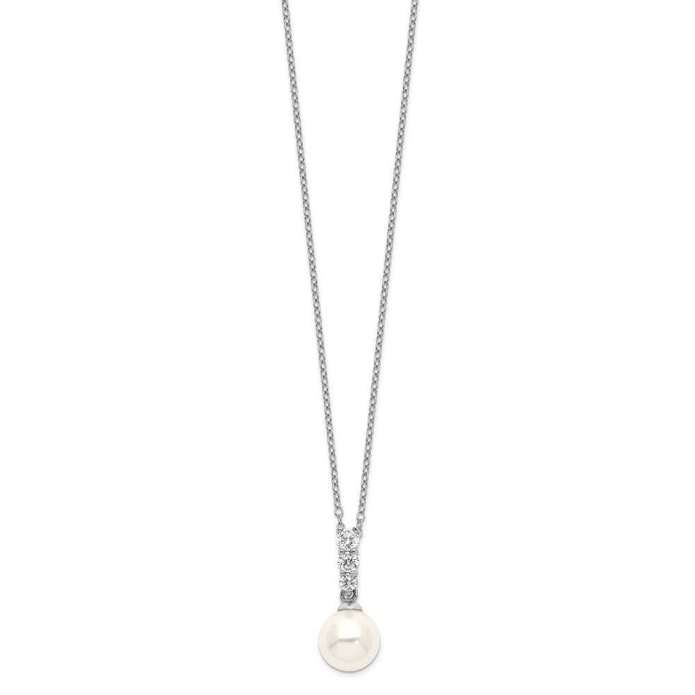 Majestik Sterling Silver Rhodium-plated 8-9mm Imitation Shell Pearl CZ Spring Ring Clasp 17 inch Necklace 17 Inches