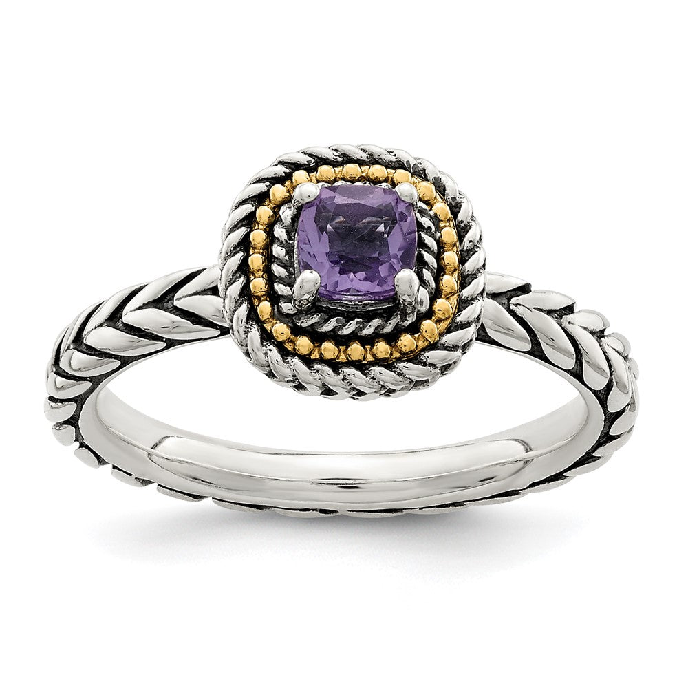 Shey Couture Sterling Silver with 14K Accent Antiqued Cushion Amethyst Ring