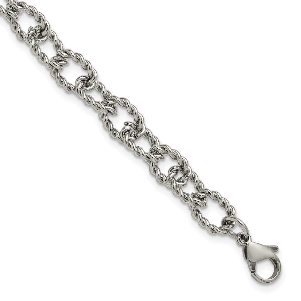 Chisel Stainless Steel Polished and Textured Open Link 7 inch Plus a 1 inch Extension Bracelet 8 inches
