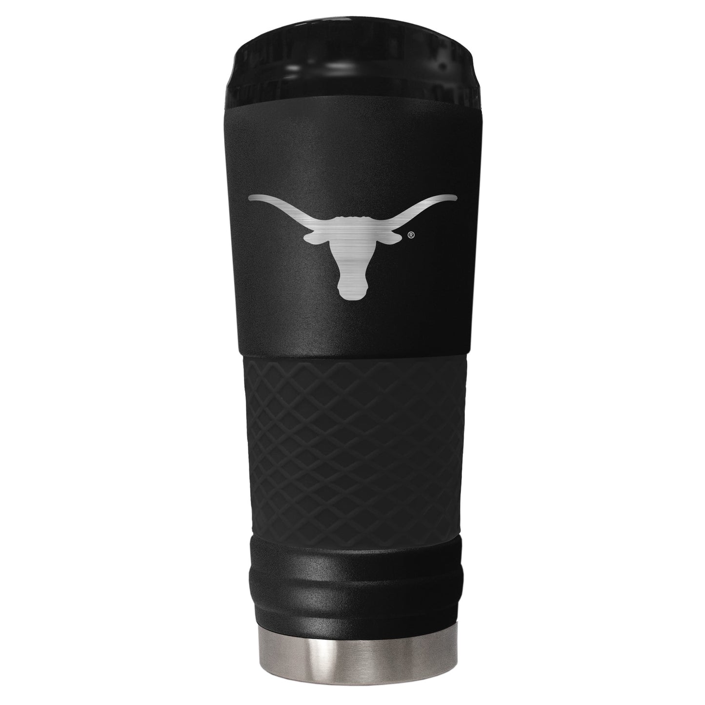 Texas Longhorns 24 ounce vacuum insulated stainless steel tumbler in black powder coat and laser etched team logo