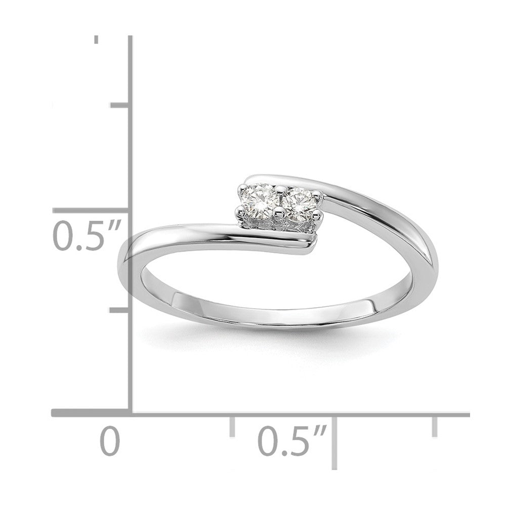 Sterling Silver Polished Horizontal Two Stone Diamond Ring