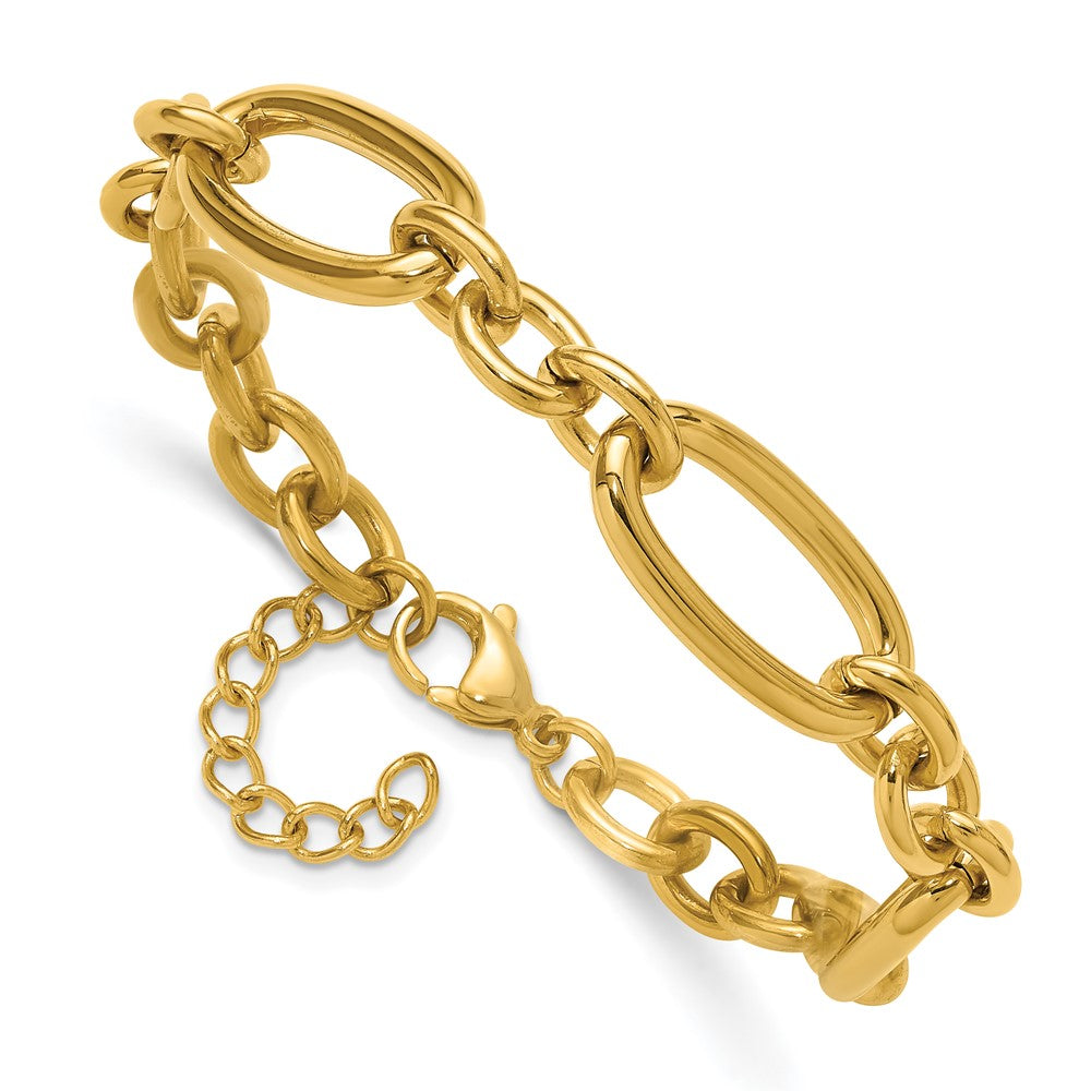 Chisel Stainless Steel Polished Yellow IP-plated Open Link 7 inch Plus a 1.25 inch Extension Bracelet 8.25 inches