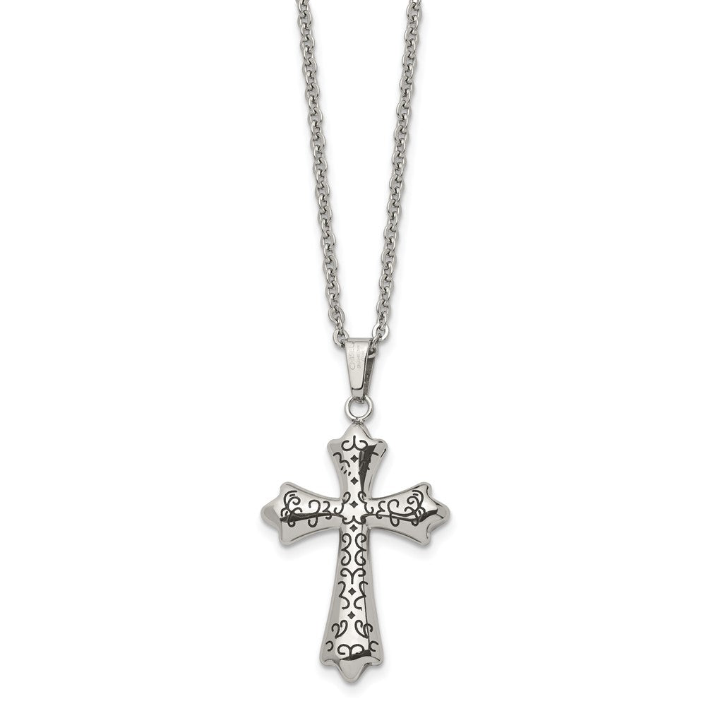Stainless Steel Antiqued and Polished Cross 20in Necklace