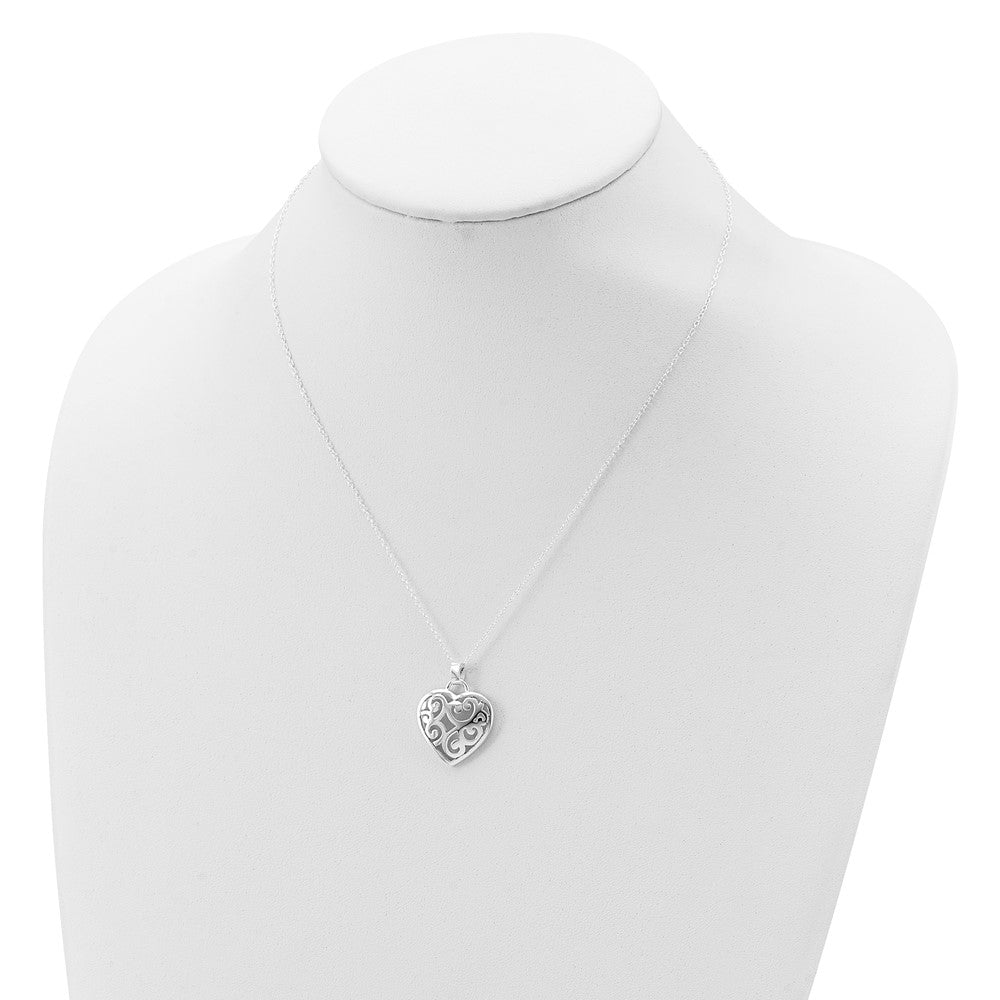 Sterling Silver Filigree Swirl Heart Necklace 18 Inches