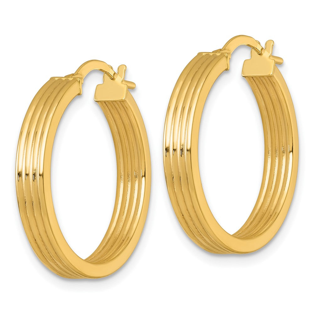 10K Polished and Grooved 4.00 x 24mm Tube Hoop Earrings