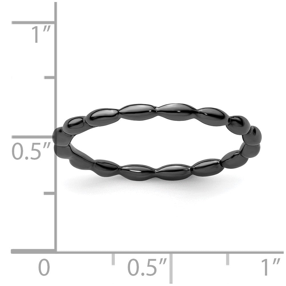 Sterling Silver Stackable Expressions Black-plated Rice Bead Ring Size -7