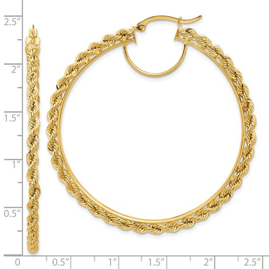 14K Gold Polished & Diamond-Cut Rope 2.95mm Hoop Earrings