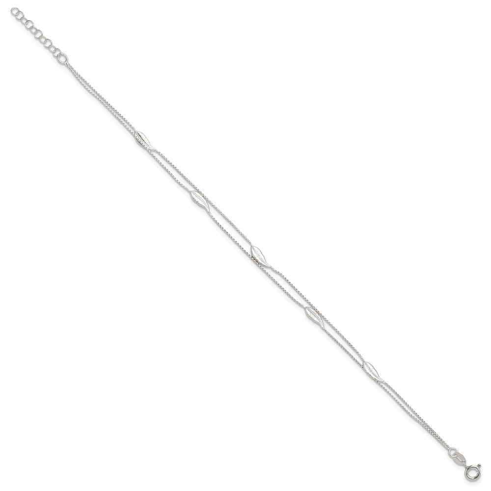 Sterling Silver Polished 2-Strand Feather 9in Plus 1in Ext Anklet 9 inches