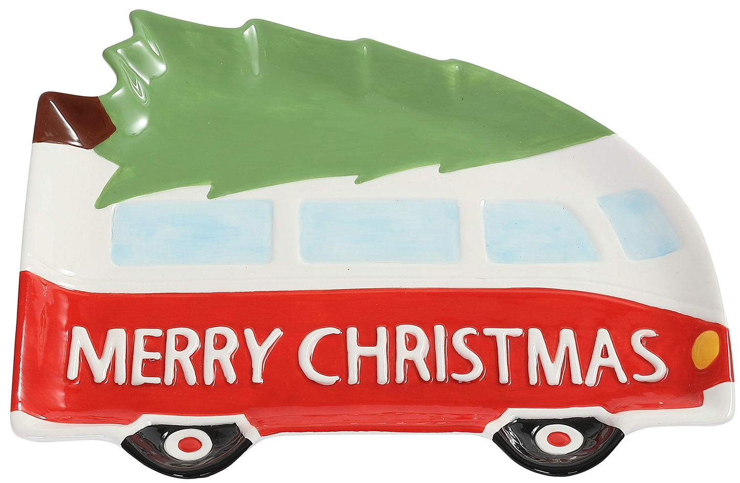 "Merry Christmas" Holiday Bus Shaped 10" Ceramic Accent Plate