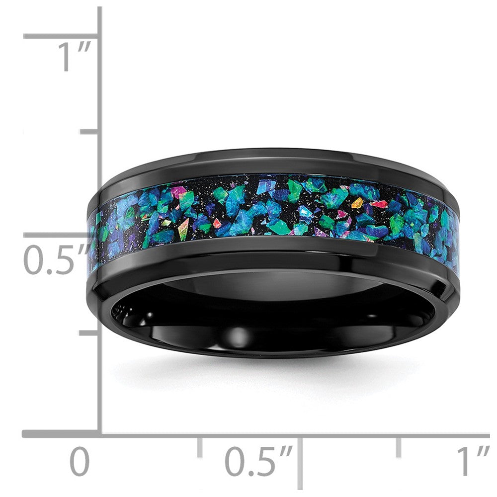 Black Zirconium Polished with Imitation Opal Inlay 8mm Band Size - 13