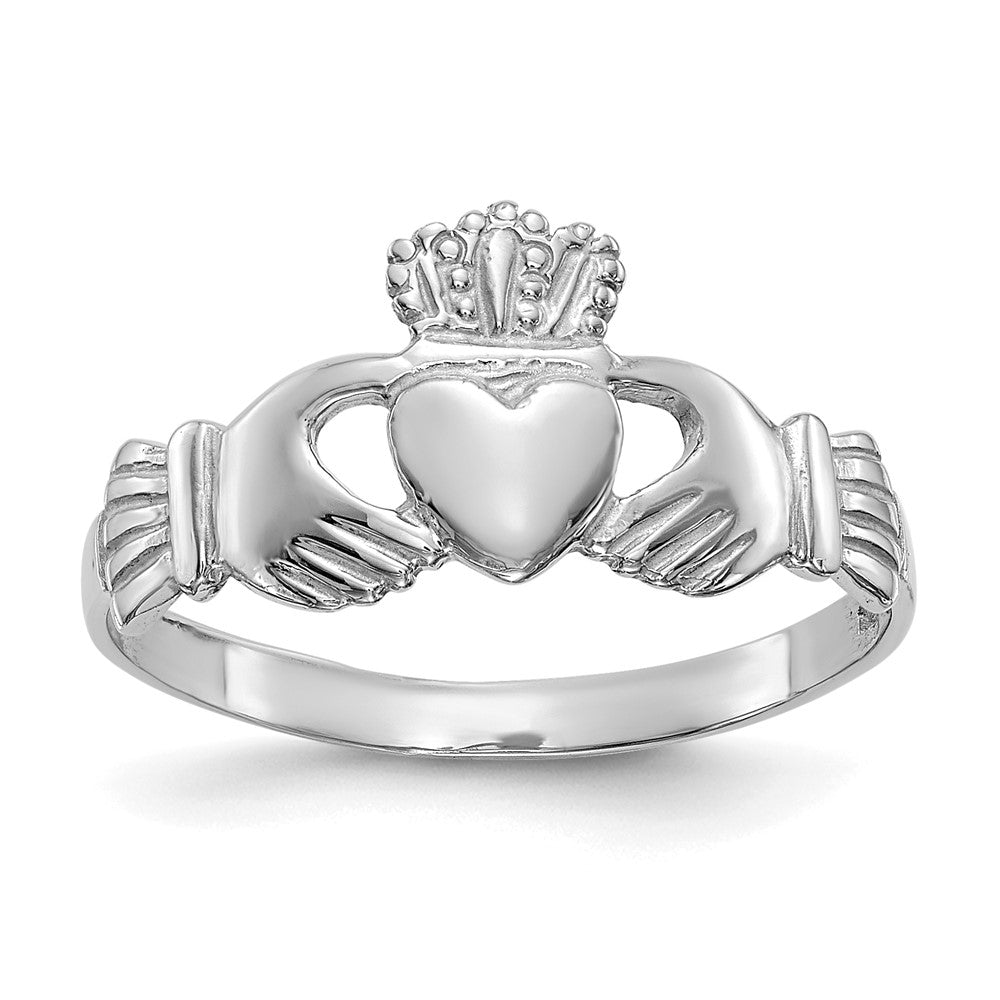 14k White Gold Ladies Claddagh Ring Size 6.5