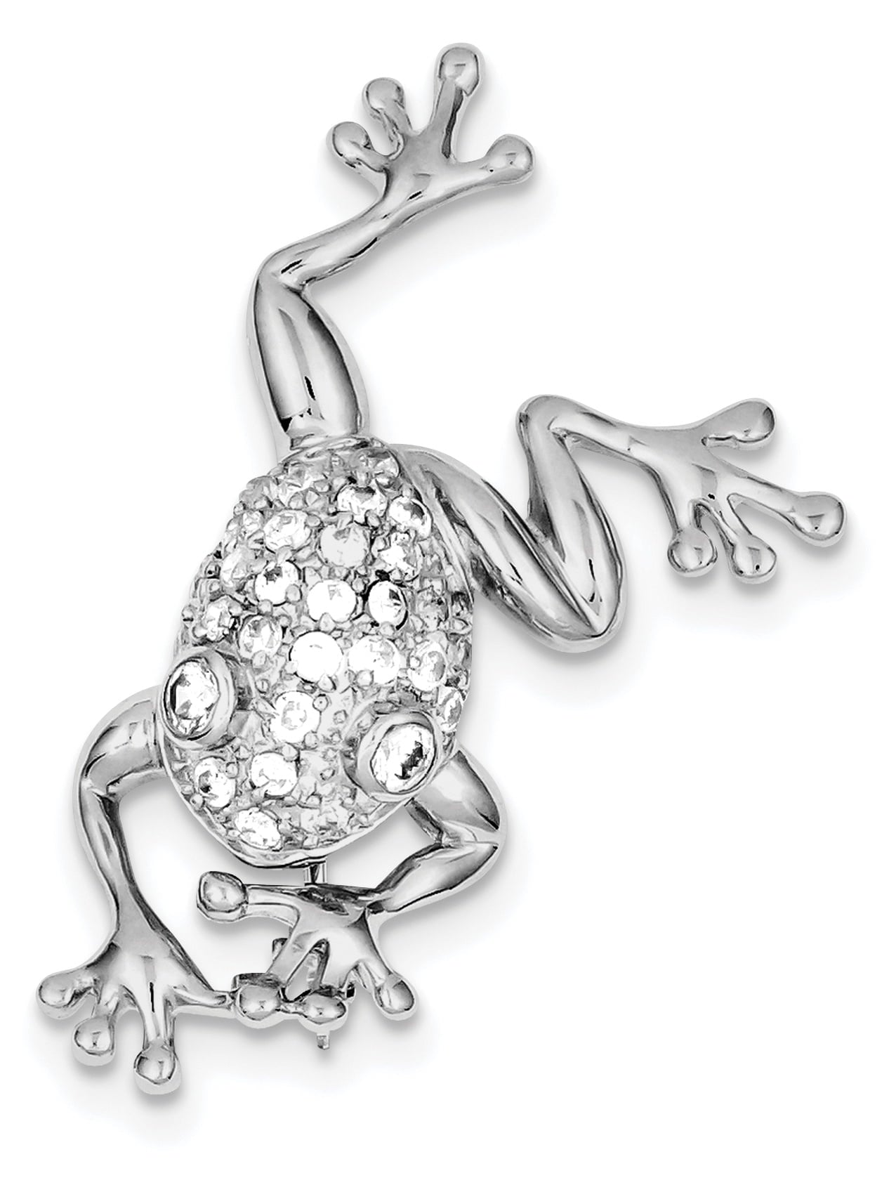 Sterling Silver Rhodium-plated CZ Frog Pin Brooch QQP361