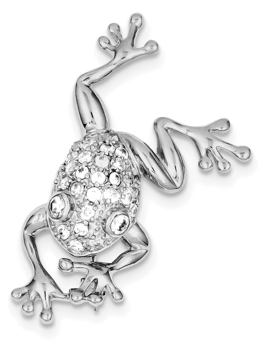 Sterling Silver Rhodium-plated CZ Frog Pin Brooch QQP361