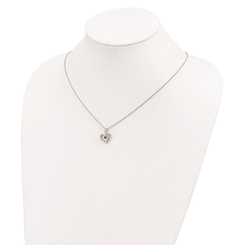 White Night Sterling Silver Rhodium-plated Black and White Diamond Heart 18 Inch Necklace with 2 Inch Extender 18 Inches